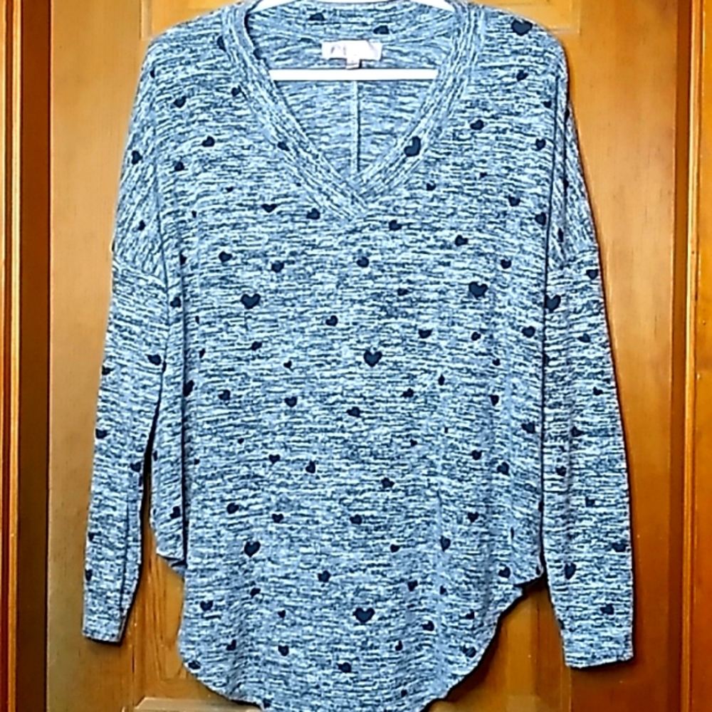 Philosophy size large gray sweater with black hearts